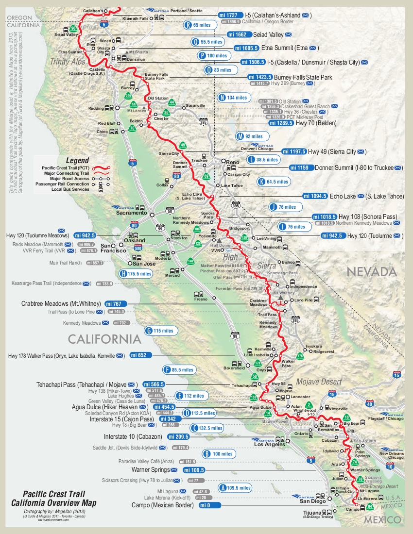 Pacific Crest Trail Interactive Map Map Of First Half Of Pct | Dean's Pacific Crest Trail Hike